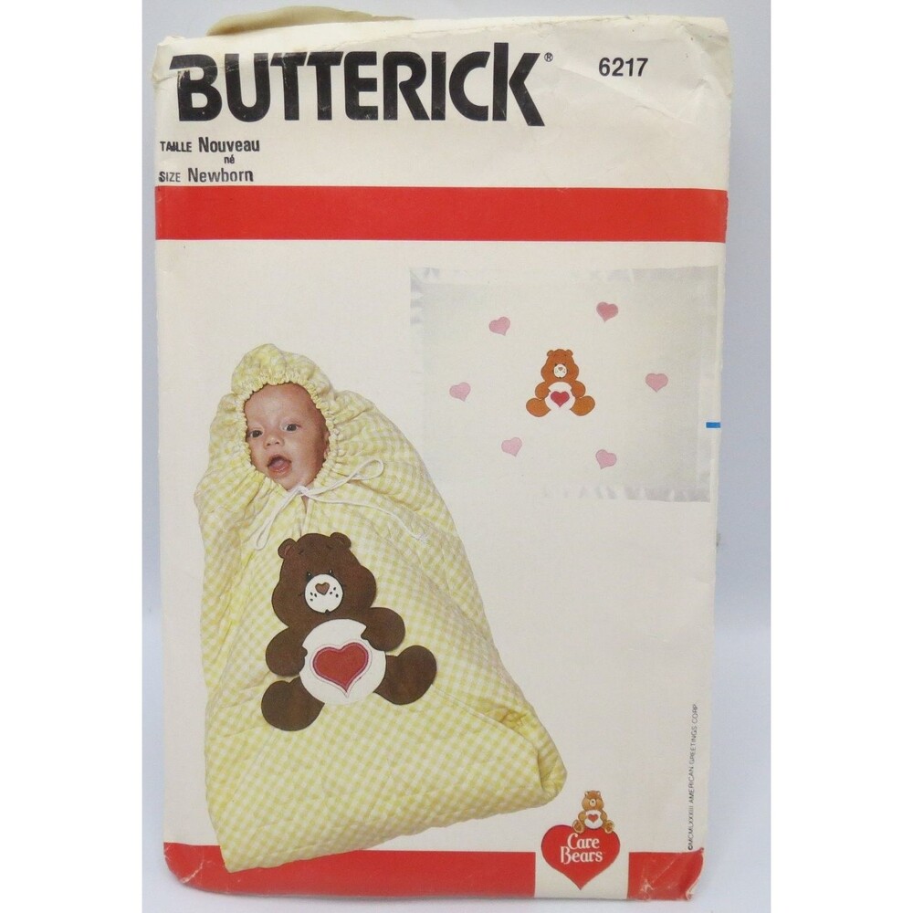 Butterick 6217 Infants' Bunting Blanket Newborn-X-Large Care Bears 80s Vintage